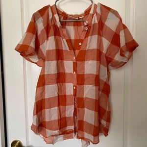Anthropologie Maeve Orange & White Shirt Top L